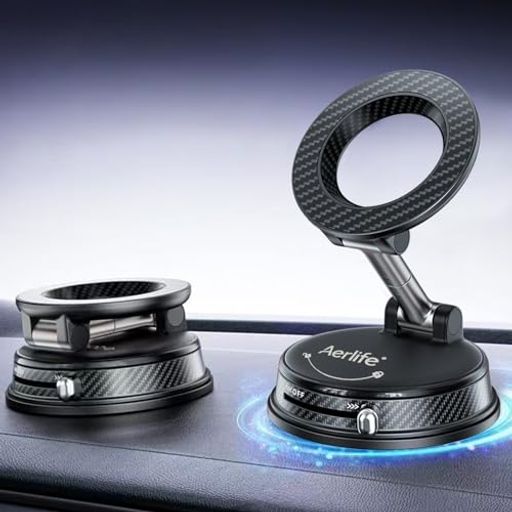 Aerlife スマホホルダー 車 マグネット 折りたたみ式 スマホスタンド MagSafe 360°回転 安定性 車載ホルダー 多角度自由調整 真空吸盤 携帯電話スタンド 高級合金素材 超強磁力…