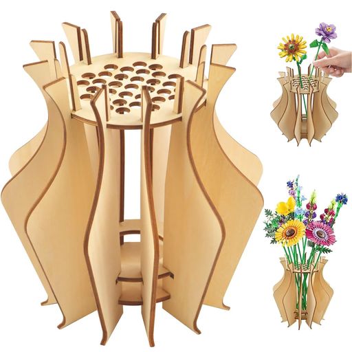 レゴフラワーフラワーボトル、バラ用花瓶組み立てセット、レゴローズ木製フラワーボトル、木製パズル花..