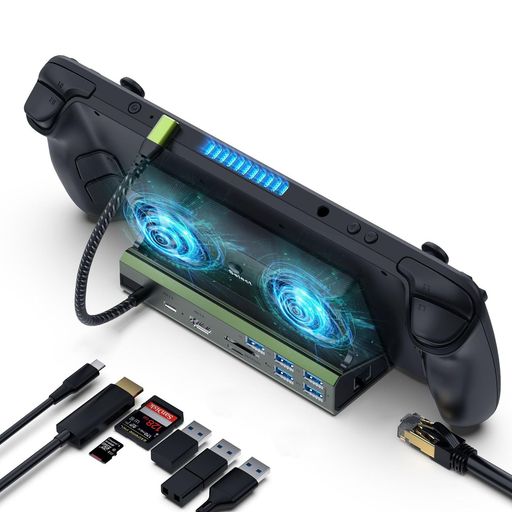 Steamdeck/SWITCH/ROGALLY/LegionGo用TVドック10in1【4K@60Hz/冷却ファンx2・HDMI2.0・SD/TFカード・LANポート・USB3.0x3USB・Type-C100W