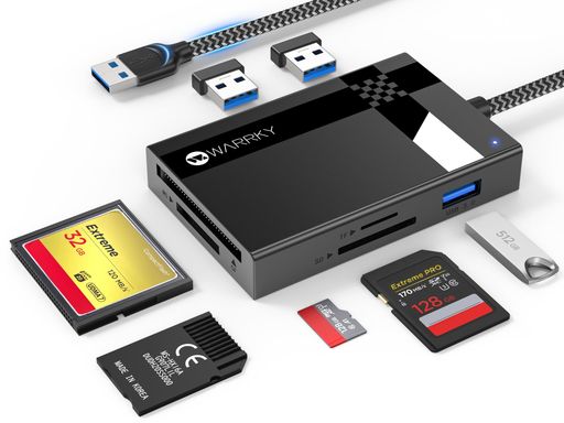 WARRKY (ウォラキー) SDカードリーダー 7イン1 マルチカードリーダーハブ USB 3.0 3点 メモリーカード4枚  マイクロSD TF SDHC SDXC MMC Micro SDXC Micro SDHC MS