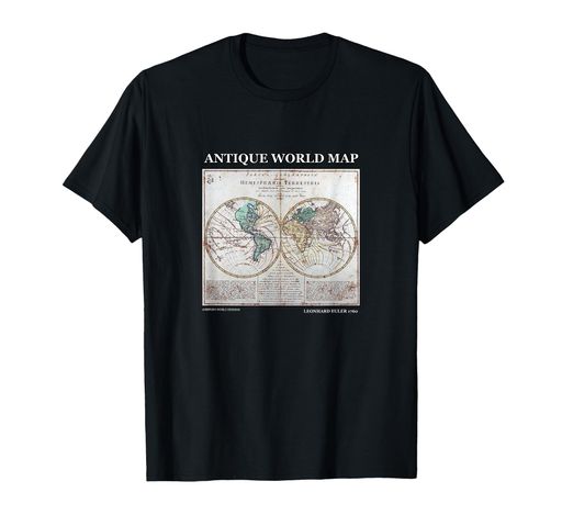 アンティークの世界地図レオンハルトオイラー1760地理ノベルティギフトTシャツ(3.0)