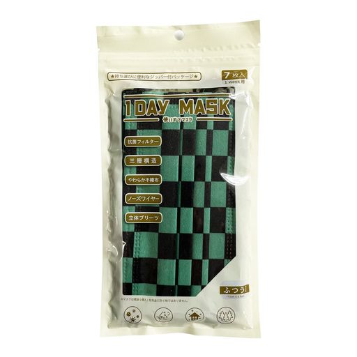 1DAYMASKふつうサイズCHE-BG1袋7枚入2袋セット不織布マスク柄マスク