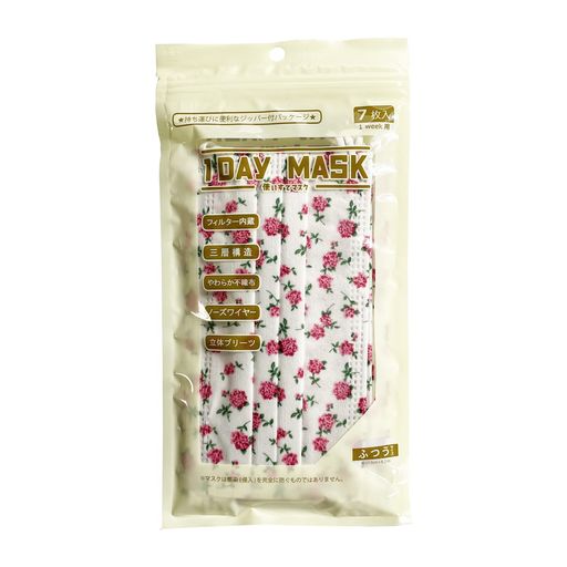 1DAYMASKふつうサイズFLORAL1袋7枚入2袋セット不織布マスク柄マスク