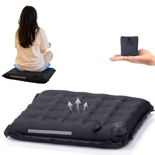 YOMIKA エアクッション 携帯座布団 軽量130g 厚さ7cm 3D体圧分散 ポンプ内蔵 耐荷重150kg (連結可能) グレー