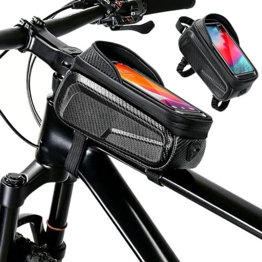 【高感度 TPU タッチ】Renjzle の自転車フレームバッグはシンプルな無地デザインを採用し、どんな自転車車体にも違和感なく馴染みます。極薄 TPU 透明フィルムを搭載し優れたタッチ感度を実現、バッグに収納したままスマホナビの操作や画面拡大縮小がスムーズに行えます。 【二重防水構造】本体に防水生地と止水ファスナーを採用し、圧着加工により小雨や水しぶきから収納物をしっかり守ります。※本製品は防滴仕様となります。水没や豪雨の中で長時間放置しないでください。 【衝撃吸収で耐久性抜群】軽量で堅牢な EVA 素材を採用したハードケース構造で、走行中の段差衝撃や擦れからスマホや小物を保護します。冷間成形加工により型崩れしにくく、長期使用して–も変形せず綺麗な形状を維持できます。防塵性能にも優れ、高速走行時の粉塵侵入を防ぎ、スマホレンズや精密部品を汚れから守ります。 【スリム大容量&amp;仕切り収納設計】サイクリストの悩みに対応したスリムボディ設計で、ペダリング時に膝が干渉せずストレスフリーです。