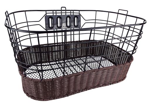 sentan(センタン工業)AMICOLA.FアミコラF自転車前用籐風編み込みワイドカゴ取付金具付AMC-W500ブラックxブラウン