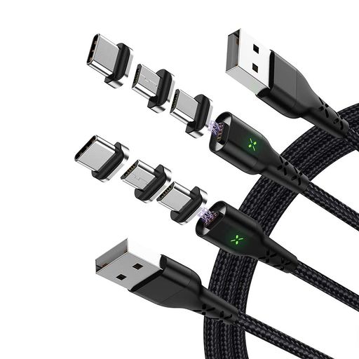 3in1充電ケーブルマグネットデータ転送急速充電Type-C/MicroUSB/phone/AndroidタイプcLED付きマイクロUSB磁気吸収データラインケーブルナイロンコネクタ脱着USB-CPhoneHUAWEI
