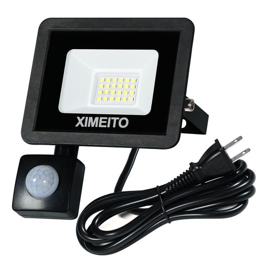 XIMEITO LED センサーライト 投光器 20W 人感センサー 昼白色 6500K 2300LM(180W相当)120°広角 検知距離調整可 IP66防水 屋外 コンセント式 1.8mコード 2Pプラグ 玄関・駐車場・倉庫・防犯灯 PSE認証済
