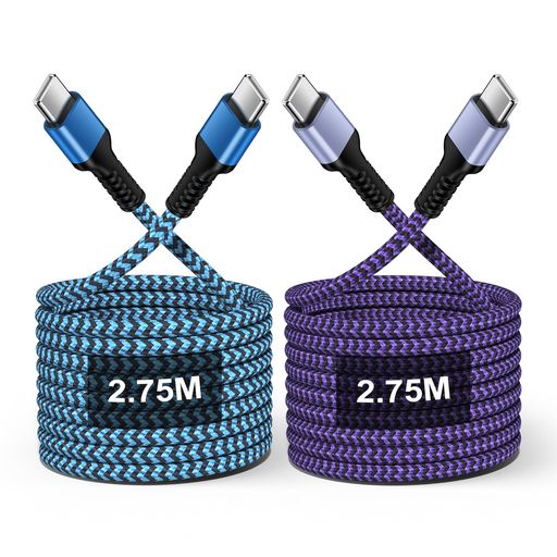 Bioonis タイプc to タイプc ケーブル type-c長い 2本*2.75m 純正iPhone 17 USB-C充電コード PD30W急速充電対応 pd CtoCケーブル 耐久性強化 データ転送 iPhone16se/16/15/iPad