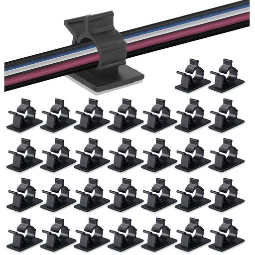 MAVEEKケーブルクリップ4階段調節可能Mサイズコードクリップケーブルホルダーコードフックケーブル収納コード管理結束固定ベース粘着シート付ケーブル固定具ブラック30個入り