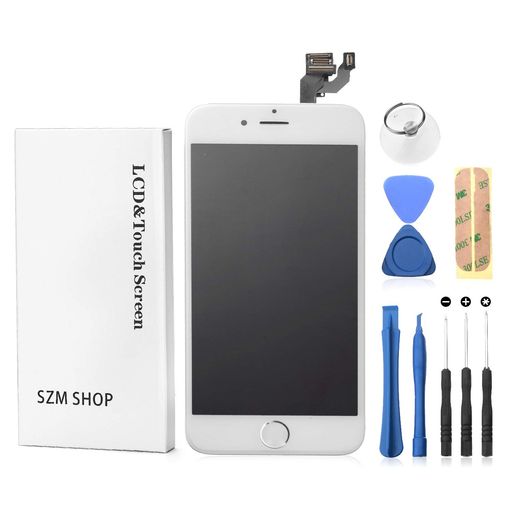 SZMIPHONE6修理交換用フロントパネルセットタッチパネル液晶パネルセット修理パーツ(スピーカー+フロントカメラ+ホームボタン付き)白