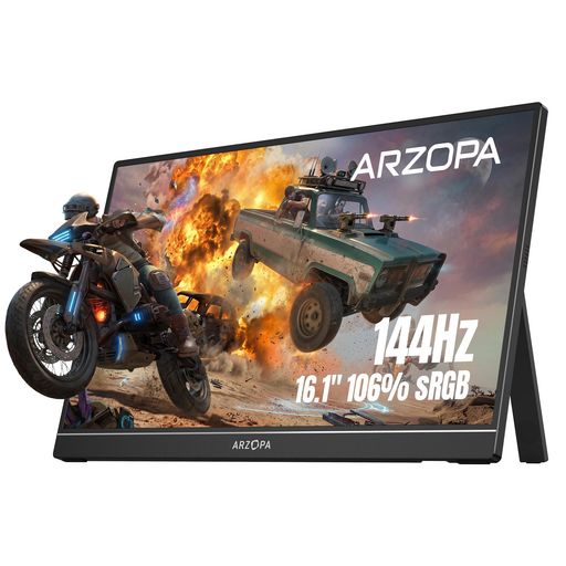 外出先での作業やゲーム、動画鑑賞に最適なモバイルモニター 【16.1インチ大画面・FHD高画質&amp;178°広視野角】フルHD(1920x1080)解像度に対応した16.1インチ大画面。IPSパネルによる鮮やかな発色と広色域により、ゲームや動画を圧倒的な美しさで再現します。映り込みを抑える非光沢(ノングレア)処理と、ブルーライトを抑えた設計で、長時間の使用でも目が疲れにくいのが特徴です。 視野角は上下左右178°を誇り、どの角度から見ても色の変化が少なく、複数人での画面共有もストレスフリー。さらに、最薄部わずか7.5mm、重さ約600gの超軽量・狭額縁デザインを実現。カバンにスムーズに収まり、オフィスやカフェ、外出先など、あらゆるシーンでスマートなワークスタイルをサポートします。 【144Hz高速リフレッシュレートで圧倒的な滑らかさを】 最大144Hzの高リフレッシュレートに対応。従来の60Hzモニターを凌駕する滑らかな映像表示により、動きの激しいFPSやアクションゲームでも残像感を極限まで抑え、優位にゲームを進めることができます。