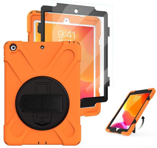 iPad10.2ケース2021/2019/2020保護フィルムSIBEITUiPad9世代7世代ケースiPad8世代ケース耐衝撃衝撃吸収スタンドハンドストラップ肩掛けーショルダーストラップ回転頑丈傷つけ防止