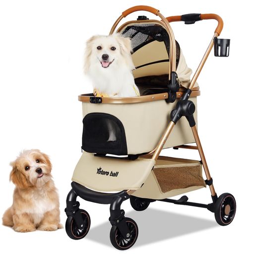 Cart - Totoroballペットカート犬バギー4輪犬用かーと小型犬中型犬多頭ペットキャリーカートワンタッチ折り畳みゴム製タイヤ分離型ペットバギーコンパクト広い空間軽量通気窓後輪ブレーキ付飛…