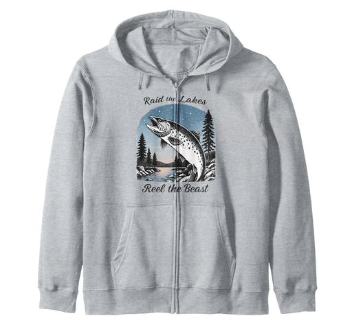 バイキングフィッシング&北欧神話-面白い北欧釣りジップパーカー