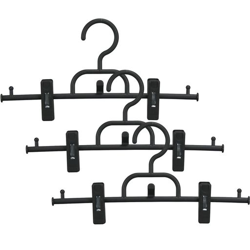 サワフジ洋服ハンガーすっきり収納ボトムハンガー連結式3Pブラック幅330mm3本組スカートスラックスズボンクリップ付すべりにくい省スペース強力スカートひも掛けフックBOJ-03