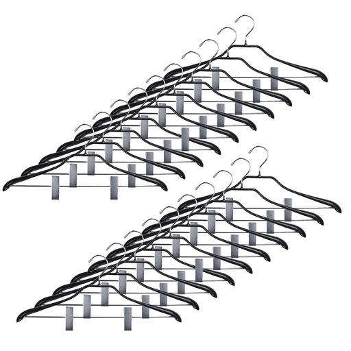 サワフジ衣類ハンガーノンスリップハンガークリップ付き20本入ブラックすべらない洗濯ズボンスリムシンプル収納頑丈プラスチックセーター小タオル子供スーツスラックス物...