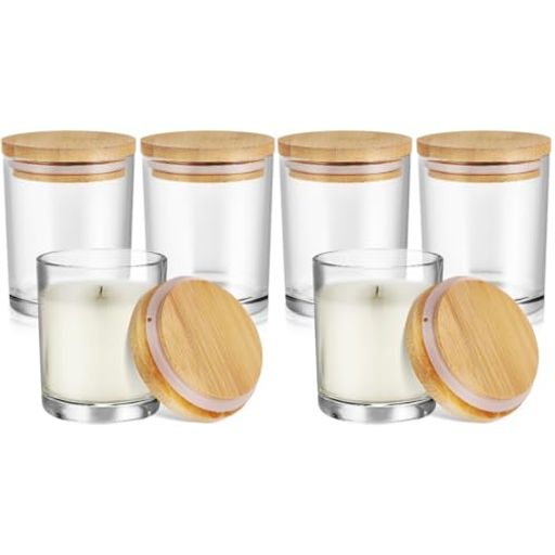 KALLORY6個セットキャンドルジャー蓋付きガラス製透明キャンドル作り用容器自家製キャンドル用ガラス瓶家庭装飾用9*14*7cm