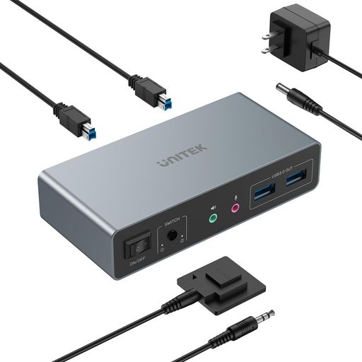 UnitekHDMIKVMSwitch2in2アウト4K@60HzUSB3.0KVM切り替えデュアルHDMIモニターUSB3ポート搭載5V2A電源アダプター付き