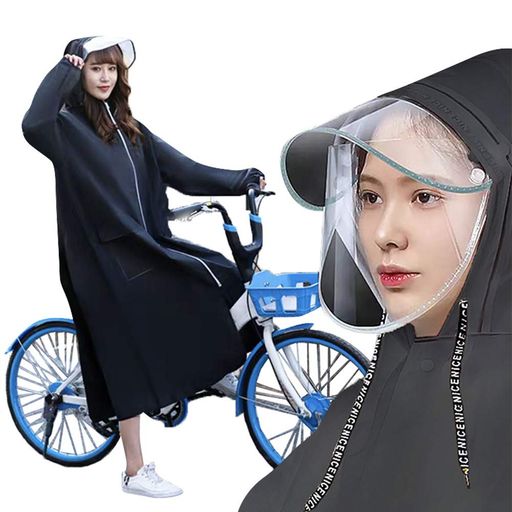 レインコートレディース自転車バイクFlagicon魔法レインコートレインウェアロングレインポンチョおしゃれ雨具厚手軽量通勤通学男女兼用(ブラック1-L)