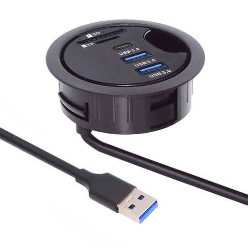 Cablecc2ポートUSB3.0ハブSDTFUSB-CUSBスプリッター60mmデスクグロメットドックステーションMicro-SDカ..