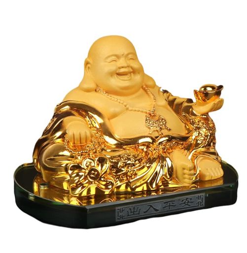 仏像七福神布袋様布袋置物ゴールド布袋さん置物厄除け金運開運風水グッズ玄関インテリア縁起物新年贈り物自動車の装飾品(Color:02)