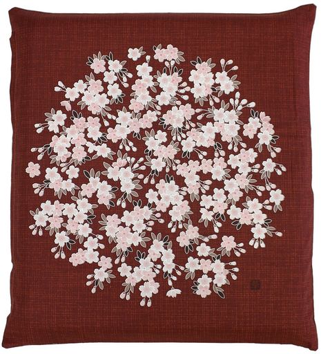 メリーナイト(MerryNight)日本製綿100%座布団カバー「花丸」レッド銘仙判約55x59cm両面プリントファス..