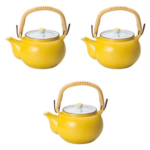 3個セット黄釉草花M4号土瓶[12.5x9.5cm(500cc)]|有田焼土瓶有田焼セトモノホンポ(Setomonohonpo)