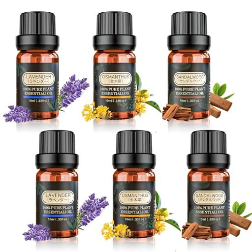 精油アロマオイルエッセシャンオイル10mlx6本純天然抽出アロマディフューザー用加湿器用アロマストーン用EssentialOilラベンダー/サンダルウッド/金木犀