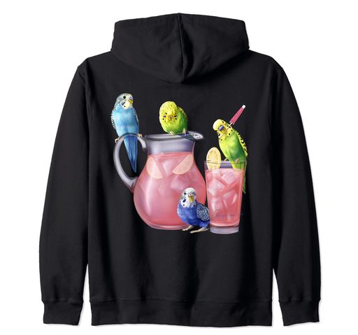 インコとピンクのレモネード-ガラスのセキセイインコジップパーカー