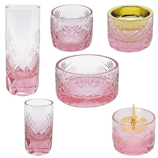 サンメニークリスタル仏具6点セット本格切子硝子インテリアに馴染むおしゃれお花ろうそく線香お茶ご飯..