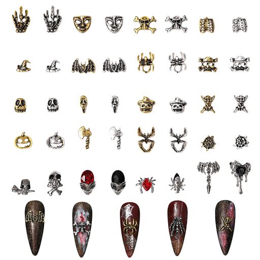 ハロウインネイルパーツ75個セットパンク地雷系レトロコウモリスカル髑髏蜘蛛くもかぼちゃ3D立体大きめ..