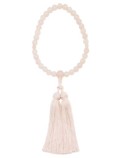 京都土屋念珠店女性用片手数珠ローズクォーツ正絹房国産手作り桐箱入-すべての宗派でご使用頂けます-