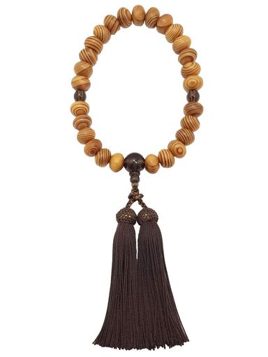 京念珠男性用数珠屋久杉(ミカン玉)茶水晶入正絹房桐箱入-すべての宗派でご使用頂けます-