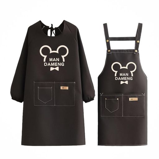 [hgTUP]ミッキースモック長袖調整可能クッキングミッキー調理保育士汚れにくい大人エプロン家庭料理用エプロンミッキーポケット付き軽量袖付きエプロン