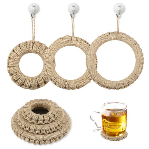 鍋敷き土鍋用ドーナツ型ループ付きフック付属吊り下げ収納で省スペースおしゃれ手編み滑り止め壁掛け耐..