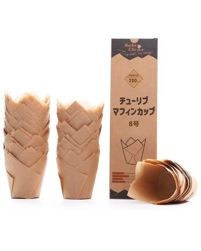 BakeChoiceマフィンカップ8号丸200枚入れチューリプベーキングカップ紙グラシンカップ未晒し使い捨て紙製耐熱防水耐油電子レンジオーブン対応(8号)