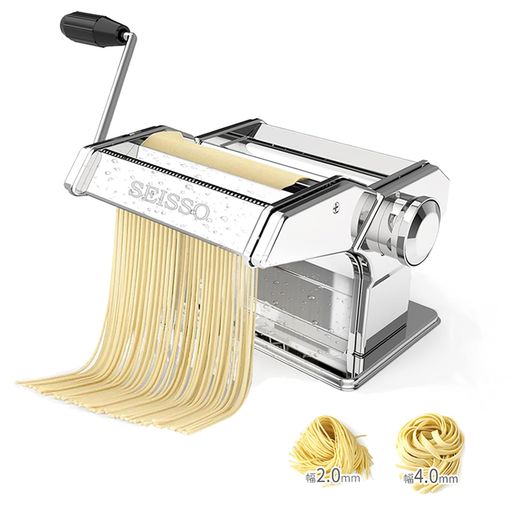 SEISSOパスタマシン手動製麺機家庭用ステンレス製2mm&4mmカッター9段階厚さ調整洗える分離式耐久性卓上..