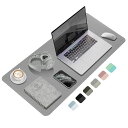 EMINTA傷こぼれ防止PUレザーデスクパッドプロテクターキーボード/マウス/書き込み用両面ブロッターパッド(グレー/シルバー90x43cm)