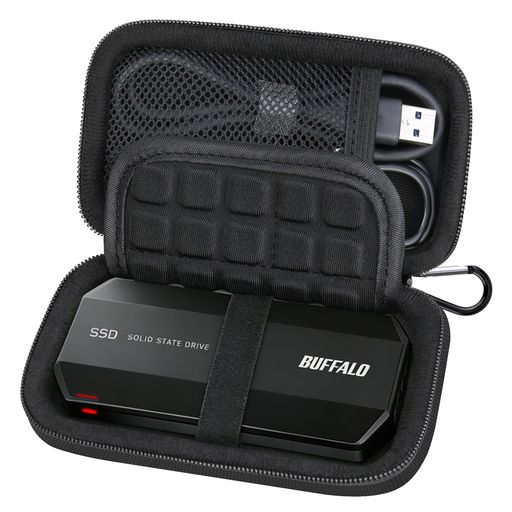 Lacdo キャリングケース 対応モデル BUFFALO SSD 500GB/1TB/2TB USB 3.2 Gen 2 Type-C ポータブル外付けSSD BUFFALO 用ケース 耐衝撃EVA素材 保護収納用トラベルバッグ、ブラック