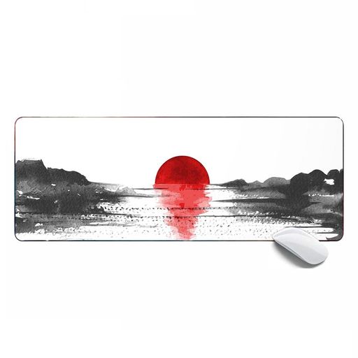 マウスパッド大型ゲーミング水墨画サクラ太陽マウスマットおおきいキーボードパッドゴム底光学マウス対..