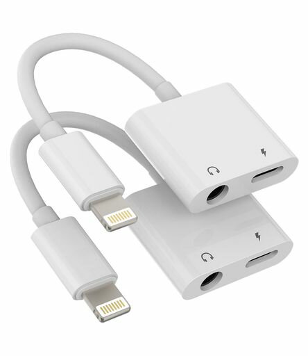 アイフォン変換アダプター3.5mmイヤホンジャックにライトニングきゅうそく充電スプリッター(2パック)auxヘッドホン同時急速充電器分岐繋ぐ2in1延長ケーブル...
