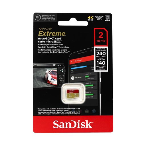 SanDiskExtrememicroSDXCUHS-Iカード2TB最大240MB/秒の読み取り速度と140MB/秒の書き込み速度(アダプターなし)