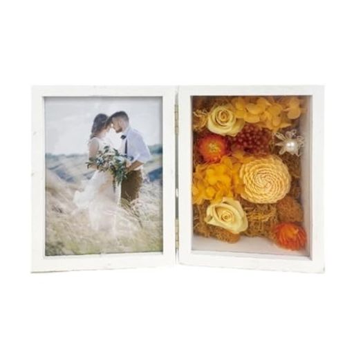 キューフラ(Q-FLA)アレンジフォトフレームプリザーブドフラワーホワイトオレンジ母の日ギフト贈り物813..