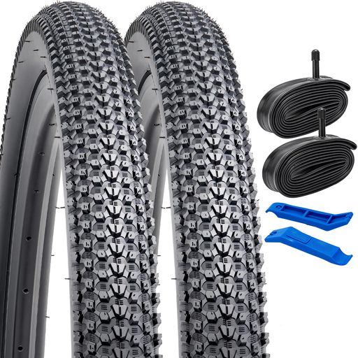 YunSCM2本セット241.95タイヤ60TPI超耐久自転車タイヤ24x1.9554-507+チューブ米式バルブ32mm+タイヤレバー適用24インチ1.95クロスバイク、マウンテンバイクY-1136