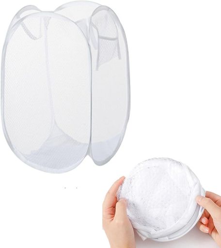 Mirhuaランドリーバスケット折畳み縦型30*30*48cm大容量カゴ収納バスケット洗濯物袋かご持ち運び可能軽量洗濯物入れかご取っ手付き通気性(縦型ホワイト)