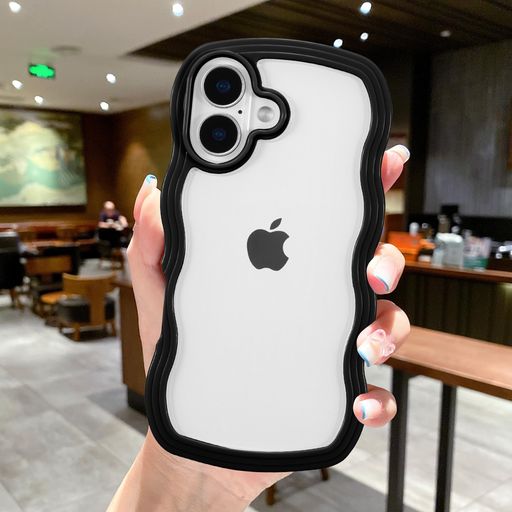 QLTYPRIiPhone17用ケースクリアTPUカバーおしゃれ韓国可愛い透明薄型軽量耐衝撃スマホケースワイヤレス充電対応ストラップホール付きアイフォン17ケース6.3インチ対応-ブラック
