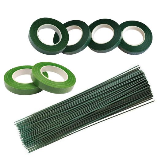HUIKKJP造花セット56点入りフローラテープ6巻(12mm幅)地巻ワイヤー50本ライトグリーン・ダークグリーン..