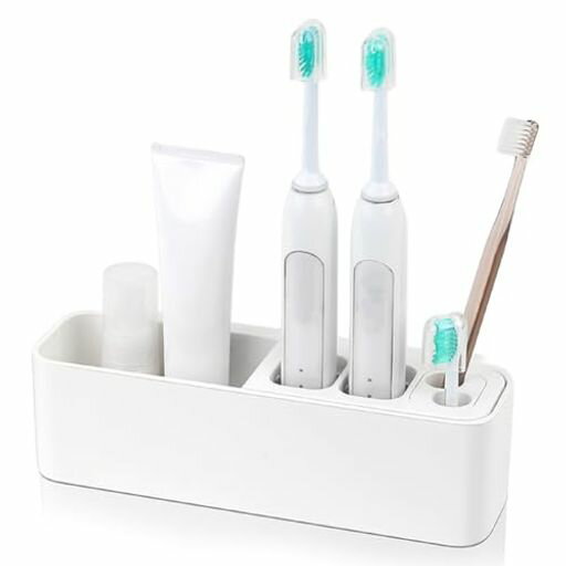 ELECTRO-WEIDEWORLD歯ブラシスタンド大容量最大5本収納壁掛け可能仕切り板取り外し可能歯ブラシたて水切りフィルムフック付き歯ブラシ..