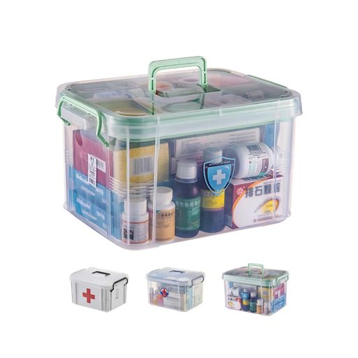【大容量収納】家に置いて常備薬をコンパクトにまとめられる救急箱です。2層のため沢山の物を綺麗に収納することが可能です。高さも十分にあるため、背の高い薬等も縦に入れることができスペースを無駄無く活用することができます。 【使い勝手い抜群】全透...